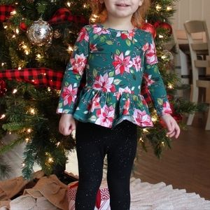 Christmas Poinsettia Floral Peplum Shirt Toddler Julia Faye Davison Lil' Faye
